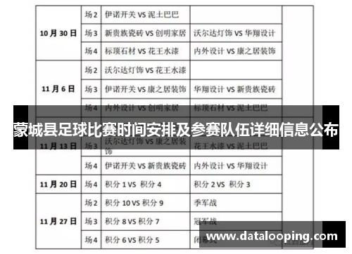蒙城县足球比赛时间安排及参赛队伍详细信息公布